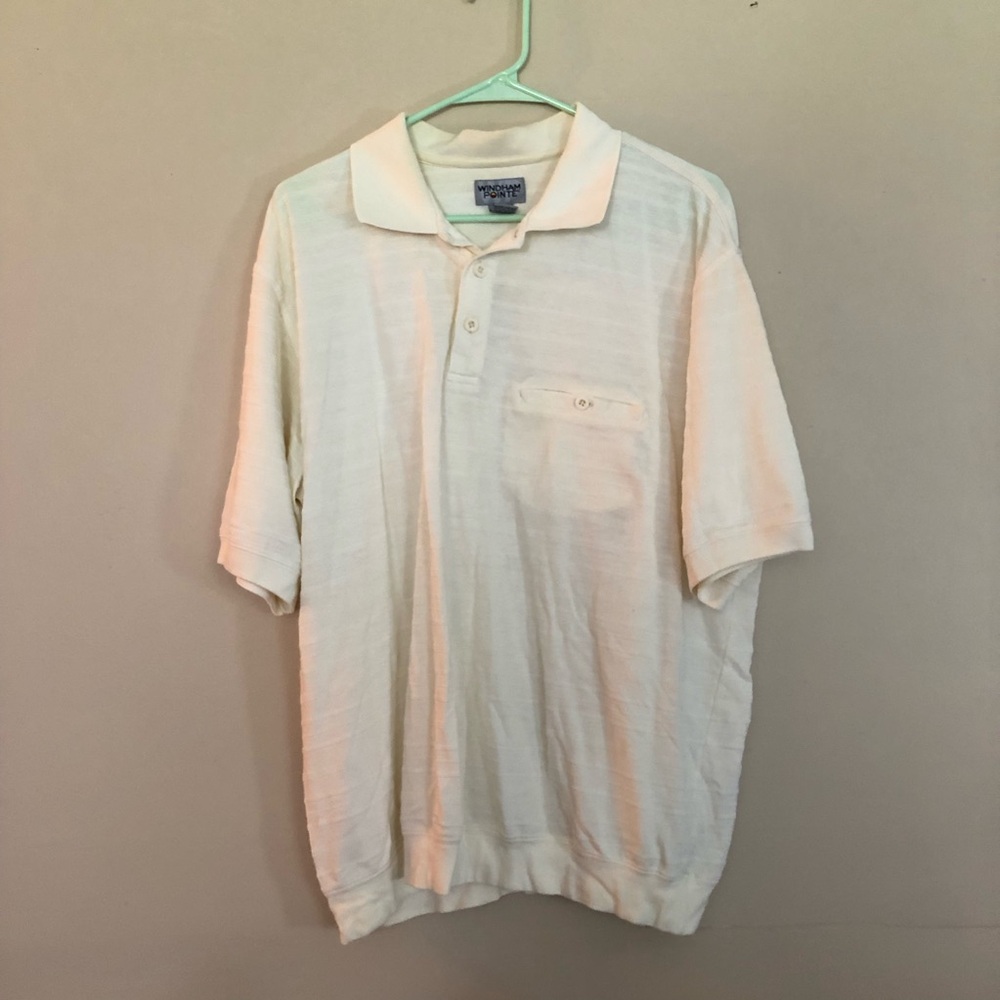 Windham Pointe Men’s vintage polo XL cream white textured stripes